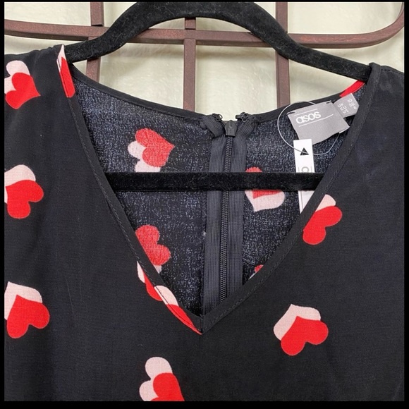 ASOS Black Ruffle Dress With Red and Pink Hearts Size 6 - Picture 5 of 6